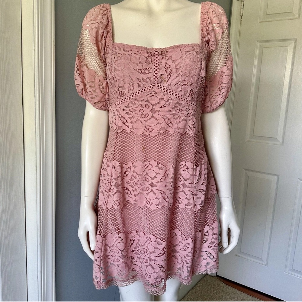 FREE PEOPLE Be My Baby Pink women Lace Mini Dress Large - Picture 7 of 8